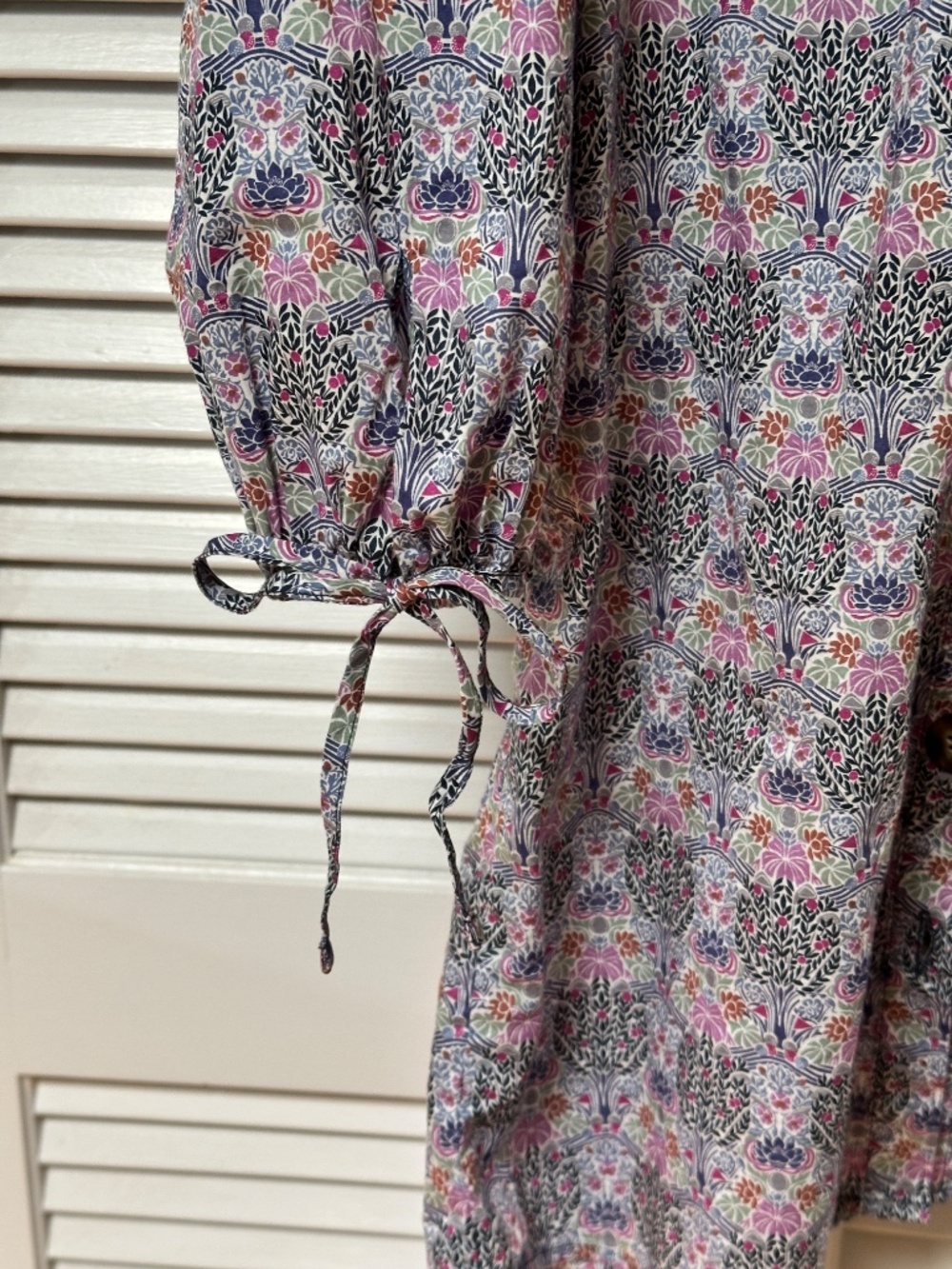 J. Crew Tie-Sleeve Button-Front Organic Cotton Dress Liberty Club Nouveau Print - Picture 6 of 15